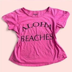 Pink Graphic Tee with Aloha Beaches Print